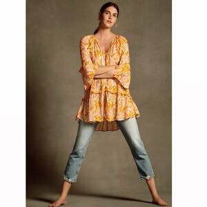 Anthropologie Mia Tiered Tunic Size XL Boho Chic Festival Western Sheer Hippie